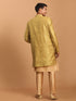 Vastramay Men's Yellow Silk Blend Sherwani With Rose Gold Kurta Pant Set